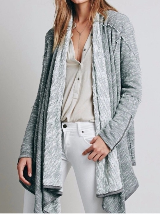 Free People Sweaters - Free People 'In The Loop' Gray Waterfall Cardigan Sweater Size Large Cozy Boho